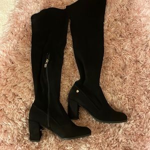 Black suede knee high zipper boots